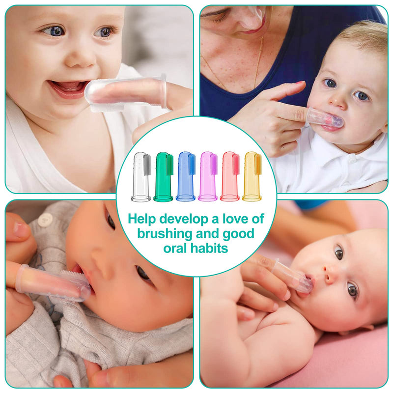 Baby Toothbrush Set, 6 Pcs Soft Infant Finger Toothbrush with 6 Boxes, Newborns Toddler Silicone Baby Tooth Brush 0-6 Months 6-12 Months - NewNest Australia