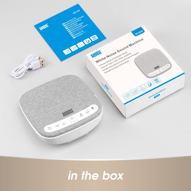 White Noise Sound Machine - August SE160-14 Natural Sounds Relaxing, Soothing, Rain, Bird, Fan, Sleep Aid for Adults - Volume, Timer, Portable 60 Hour Battery USB C - White - NewNest Australia