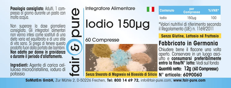 Fair & Pure® - Iodine tablets 150mcg made from potassium iodide - 100% of the daily requirement - vegan - without magnesium stearate - 60 tablets - NewNest Australia