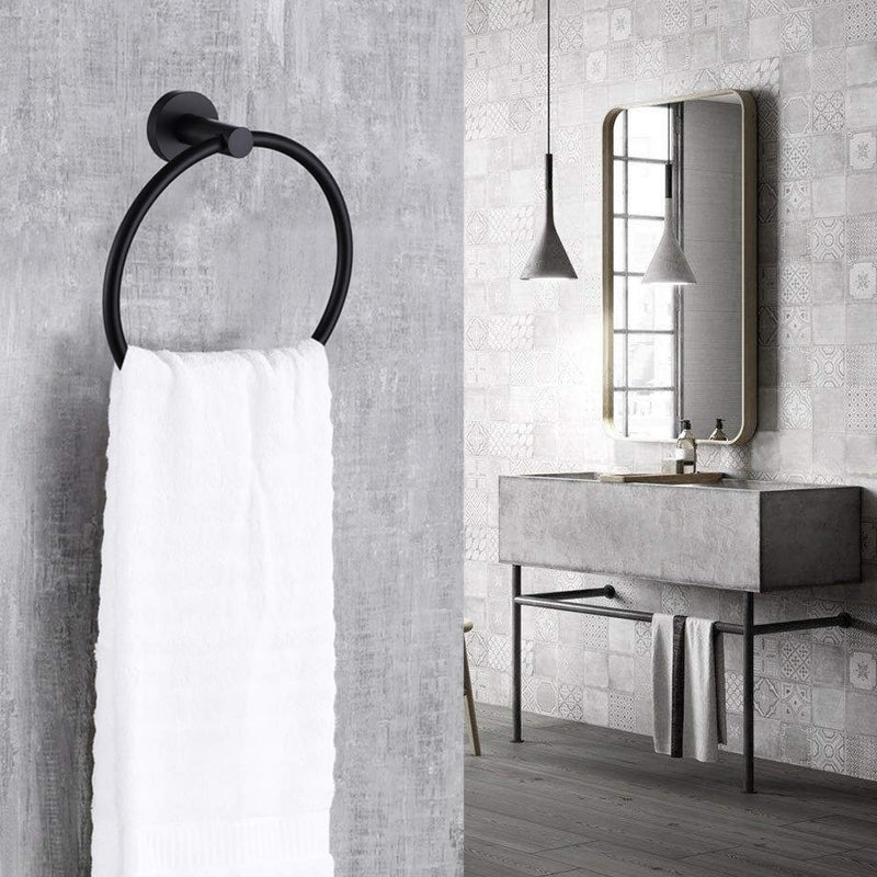Matte Black Hand Towel Ring, Aomasi Stainless Steel Round Swivel Bath Towel Holder Stylish Washcloth Hanger Matte Black - NewNest Australia
