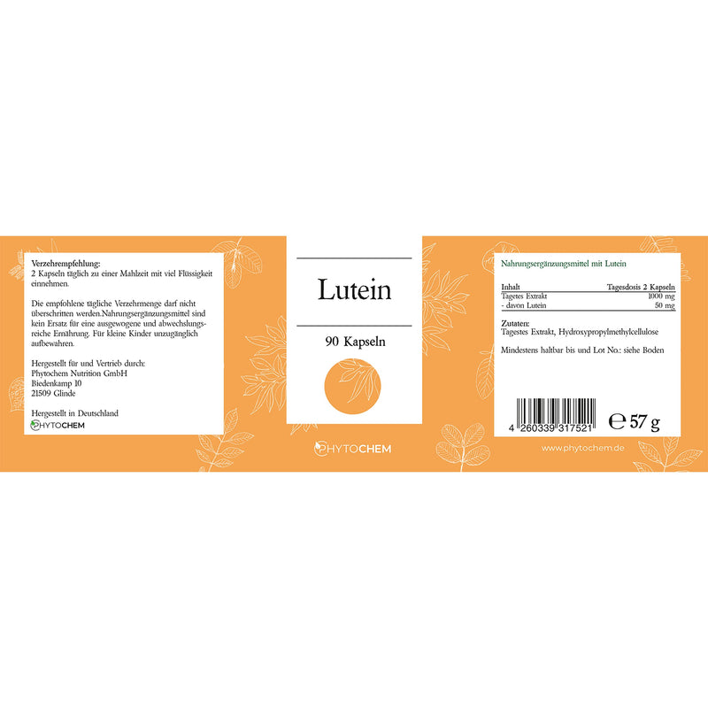 Phytochem Lutein 90 capsules, high dose with 50 mg of natural carotenoids per daily dose, vegan and without additives, 45 day supply. - NewNest Australia
