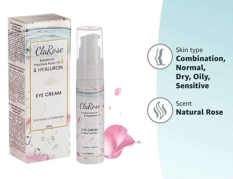 ClaRose Hyaluronic acid Anti-ageing Eye Cream with 100% Natural Rose oil; 30ml - NewNest Australia