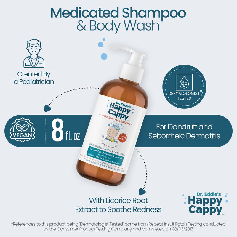 Dr. Eddie’s Happy Cappy Medicated Shampoo for Children, Treats Dandruff and Seborrheic Dermatitis, No Fragrance, Stops Flakes and Redness on Sensitive Scalps and Skin, Cradle Cap Brush Not Needed, 8 oz - NewNest Australia