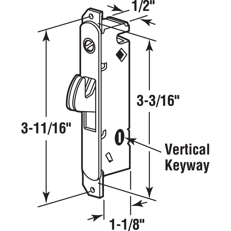 Slide-Co 15410 Mortise Lock - Adjustable, Spring-Loaded Hook Latch Projection for Sliding Patio Doors Constructed of Wood, Aluminum and Vinyl, 3-11/16”, Vertical Keyway, Round Face - NewNest Australia