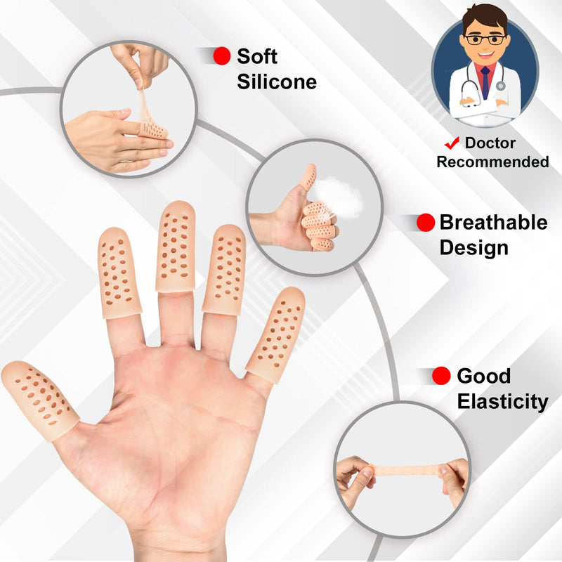 Gel Finger Cots (Breathable, Latex Free), Finger Protectors with Hole(14PCS), Silicone Finger Gloves, Finger Covers for Hand Eczema, Trigger Finger, Finger Cracking, Finger Arthritis, Reusable. - NewNest Australia