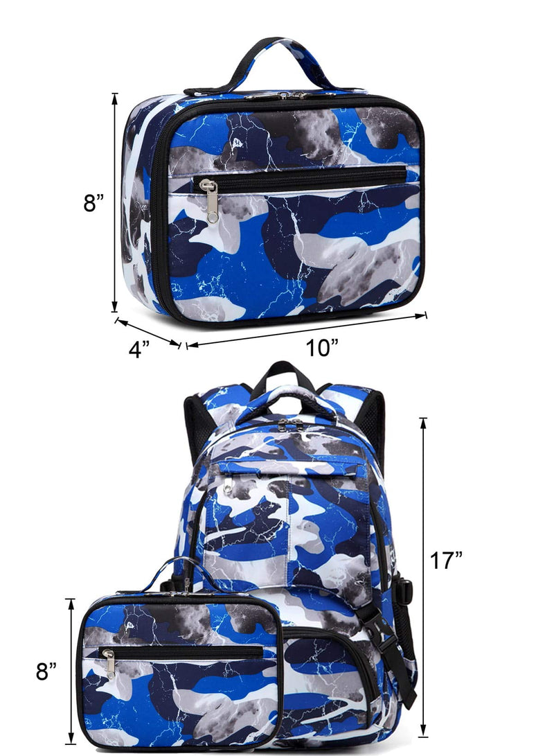 NewNest Australia - BLUEFAIRY Kids Insulated Lunch Box Bags for Girls Camouflage Lunchboxes for Boys Outdoor Camping Food Cooler Carrier (Blue Camo) Blue Camo 