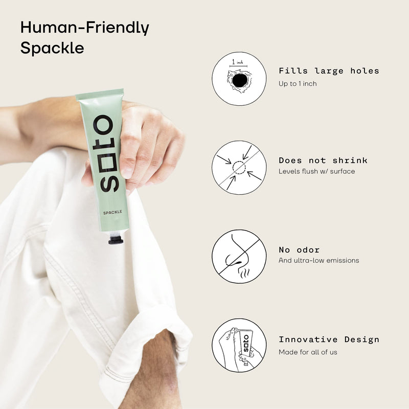 soto Premium SPACKLE 7-Piece KIT. Includes: Spackle, Key, Knife, Sandpaper, Gloves, Towel, Cotton Tool Storage Case. Use on: Walls, Ceiling, Furniture, Cabinets (No. 01 Perfect White) No. 01 Perfect White - NewNest Australia