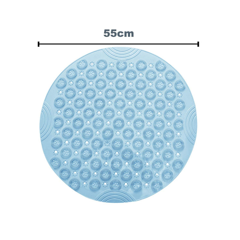 Round Shower Mat,Non-Slip Bath Mat With Suction Cup, Massage Function, Anti-mold and Antibacterial Rubber Circular Shower Mat for Children, With Drainage Holes(Blue) Blue - NewNest Australia