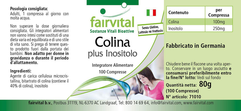 Fairvital | Choline bitartrate plus inositol - HIGH DOSE - VEGAN - 100 tablets - NewNest Australia