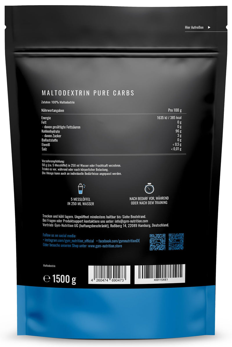 GYM-NUTRITION Hardcore Malto-dextrin | Fine carbohydrate powder | Popular with Fitness Powerlifing & Bodybuilding | Ideal for hardgainers | Bottled in Germany | Maltodextrin 12 | 1.5 kg bag 1.5 kg (pack of 1) - NewNest Australia