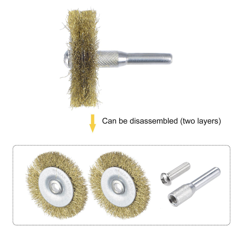 uxcell Wire Wheel Brush, 2" x 0.51" Stainless Steel Brass Plated Coarse Crimped Wire 0.007" (0.175mm) Wire Dia with 1/4" (6mm) Shank for Cleaning Rust Stripping Abrasive, 2pcs - NewNest Australia