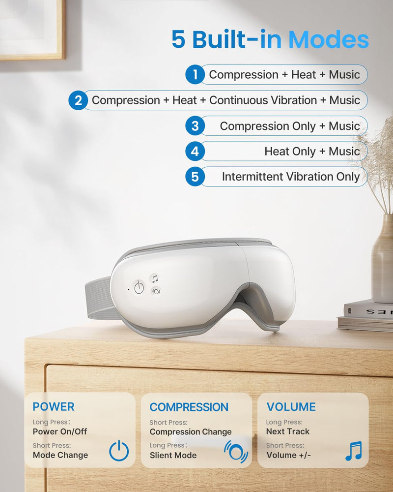 Renpho Eye Massager With Heat Compression, Vibration And Bluetooth Music, Rechargeable, 5 Massage Mode Eye Therapy To Relieve Eye Pain, Improve Dry Eyes And Sleep - NewNest Australia