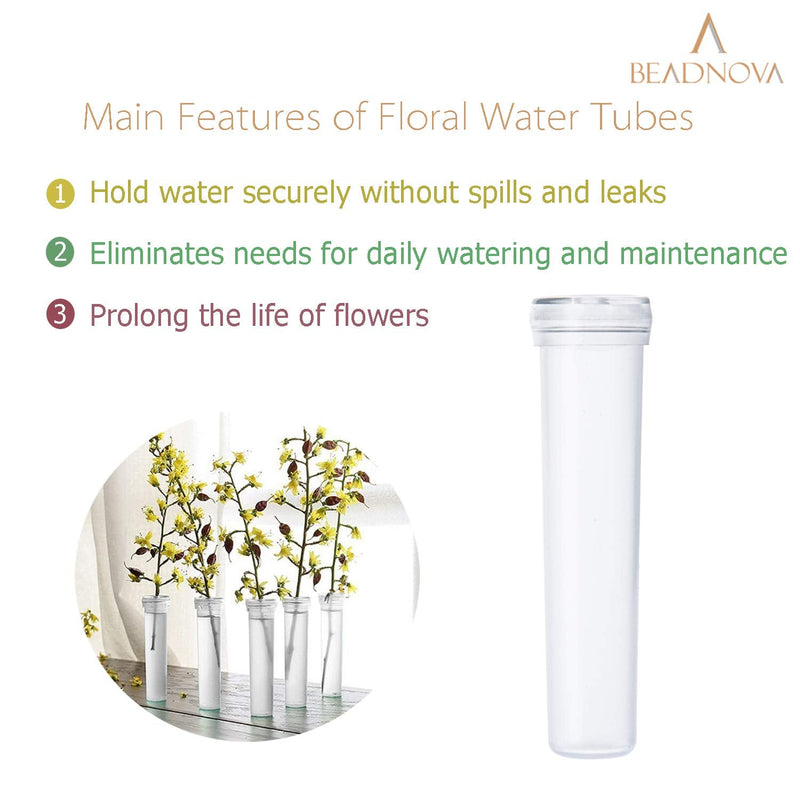 BEADNOVA Floral Water Tubes 2.8 Inch Plastic Water Tubes for Floral Flower Vials with Caps for Flower Arrangement Decoration (Clear, 20 Pcs) 20pcs - NewNest Australia