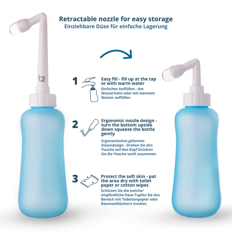 T2 Perineal Bottle - Portable Bidet for Postpartum Care, Pain Relief - 450ml Plastic Squeeze Bottle with 60° Nozzle & Washable Storage Bag - Hospital Bag Maternity Essential, Gift for Mum to Be - NewNest Australia