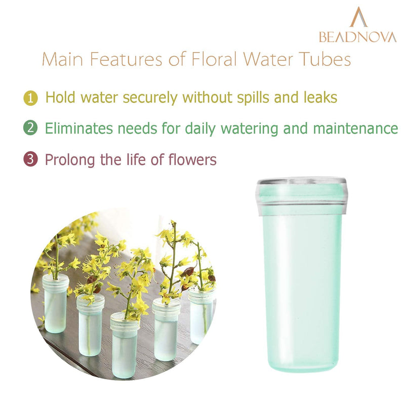 BEADNOVA Floral Water Tubes 1.6 Inch Plastic Water Tubes for Floral Flower Vials with Caps for Flower Arrangement Decoration (Green, 20 Pcs) 20pcs - NewNest Australia