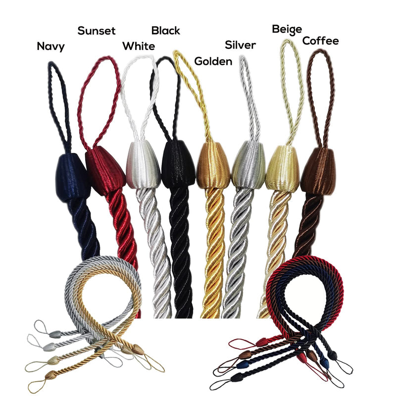 SLIFEOW Curtain Tiebacks Ropes, Decorative Handmade Tie Backs Curtain Holdbacks with 2 Metal Screw Hooks, Holders Cord for Thin or Thick Window Drapes Indoor Outdoor (White, 2) White - NewNest Australia