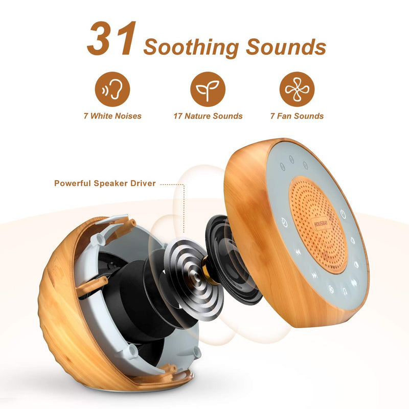 Housbay White Noise Machine with 31 Soothing Sounds, 5W Loud Stereo Sound, Auto-Off Timer, Adjustable Volume, Sleep Sound Machine for Baby, Kid, Adult -Wood Grain - NewNest Australia
