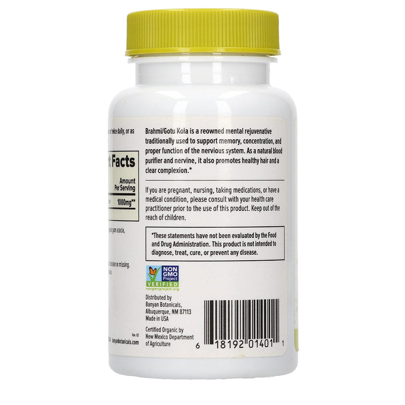 Banyan Botanicals Brahmi/Gotu Kola Tablets - USDA Organic - 90 Tablets - Centella asiatica - Brain & Nervous System Rejuvenative* - NewNest Australia