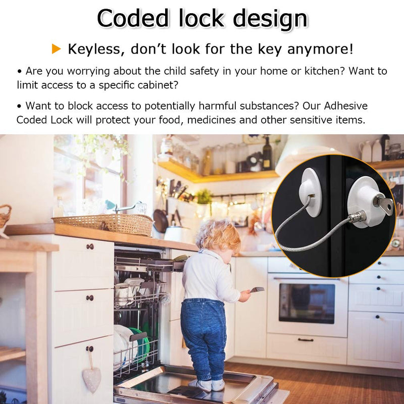 Maveek 2 Pack Child Safety Cabinet Lock Refrigerator Lock Fridge Door Lock Freezer Lock Window Lock with Digital Password, Free 6 Extra Adhesive Pads for Coded Lock, No Drilling (White) - NewNest Australia