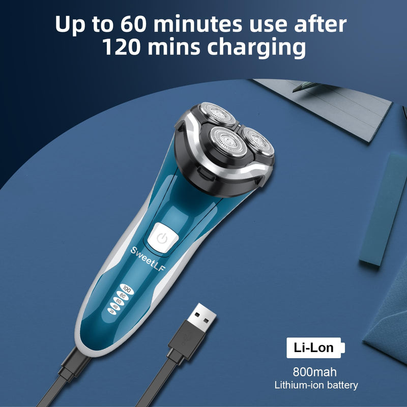 Men's electric razor, SweetLF electric razor with precision trimmer, wet and dry razor, electric razor for men, 100% waterproof and power display, blue - NewNest Australia