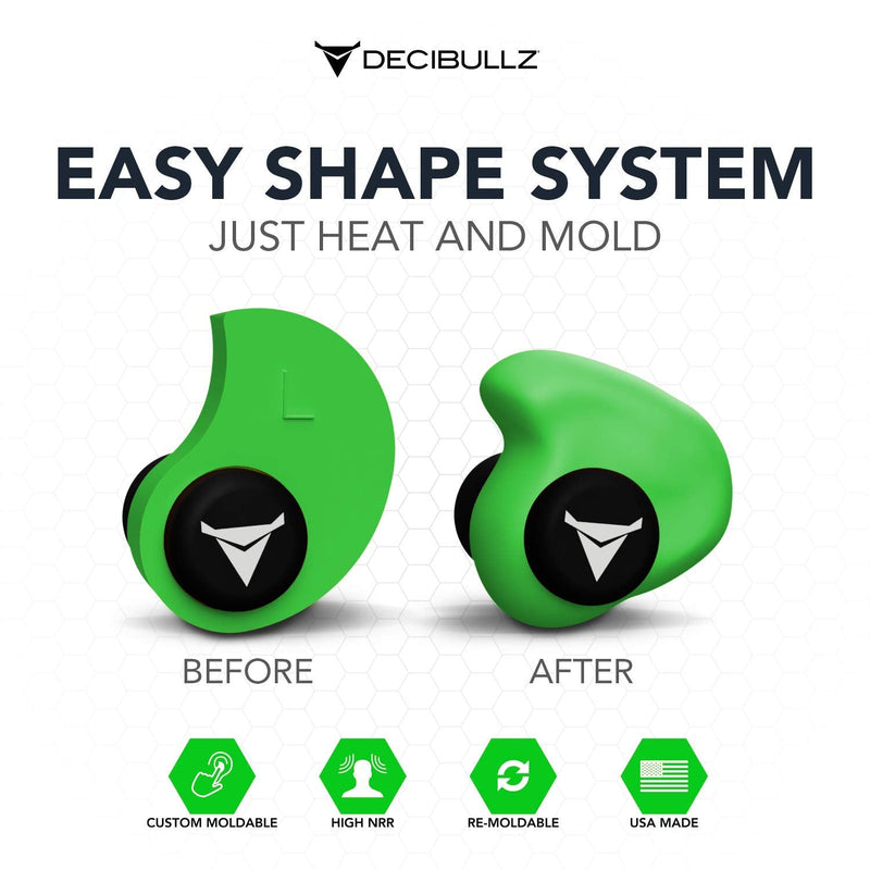 Decibullz - Custom Molded Earplugs, 31dB Highest NRR, Comfortable Hearing Protection for Shooting, Travel, Work and Concerts Green - NewNest Australia