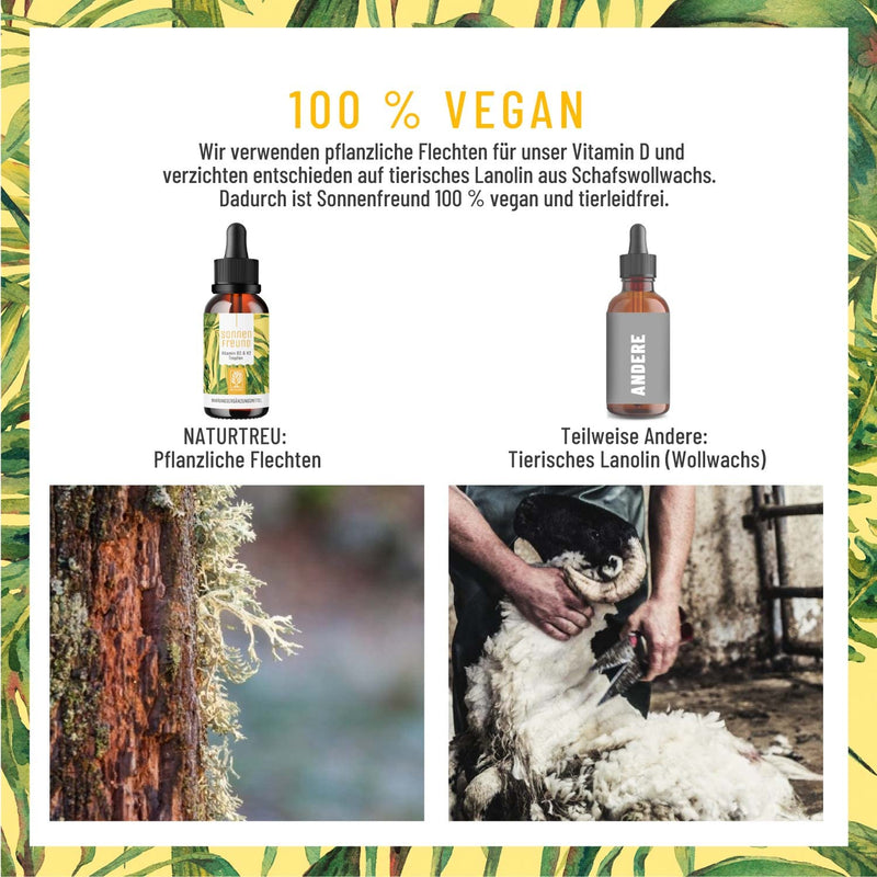 NATURTREU® Vitamin D3 K2 drops high dosage & vegan - 100% plant-based (without animal lanolin) - 1000 IU vitamin D + vitamin K2 - Sonnenfreund - NewNest Australia