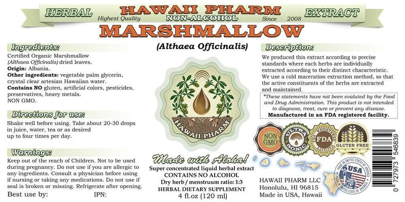 Marshmallow Alcohol-Free Liquid Extract, Organic Marshmallow (Althaea officinalis) Dried Leaf Glycerite Natural Herbal Supplement, Hawaii Pharm, USA 2 oz 2 Fl Oz (Pack of 1) - NewNest Australia