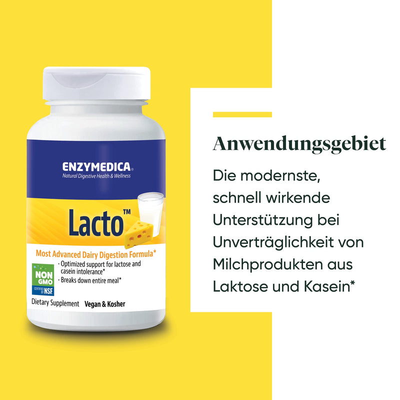 Enzymedica - Lacto, Fast Acting Enzyme Formula For Lactose And Casein Intolerance, Reduces Gases And Bloating, Indicated Against Cross Contamination, Gluten Free, Dairy Free, Vegan, 90 Capsules - NewNest Australia