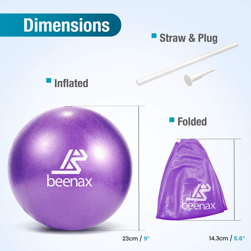 beenax 23cm Soft Pilates Ball - 9 Inch Exercise Ball, Mini Barre Ball, Gym Ball - Perfect for Yoga, Pilates, Core Training, Physical Therapy and Balance (Home & Gym & Office) Purple - NewNest Australia