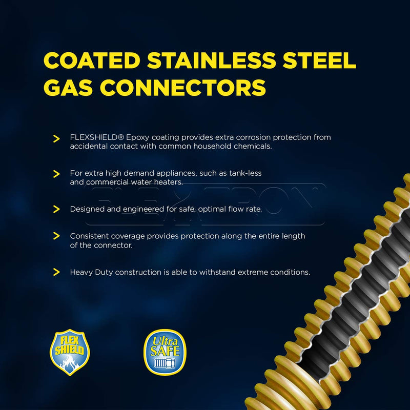 Highcraft GUHD-ZD14-18D Gas Line Hose 3/8'' O.D. x 18'' Length with 1/2 in. FIP x MIP Fitting, Yellow Coated Stainless Steel Flexible Connector, 18 Inch - NewNest Australia
