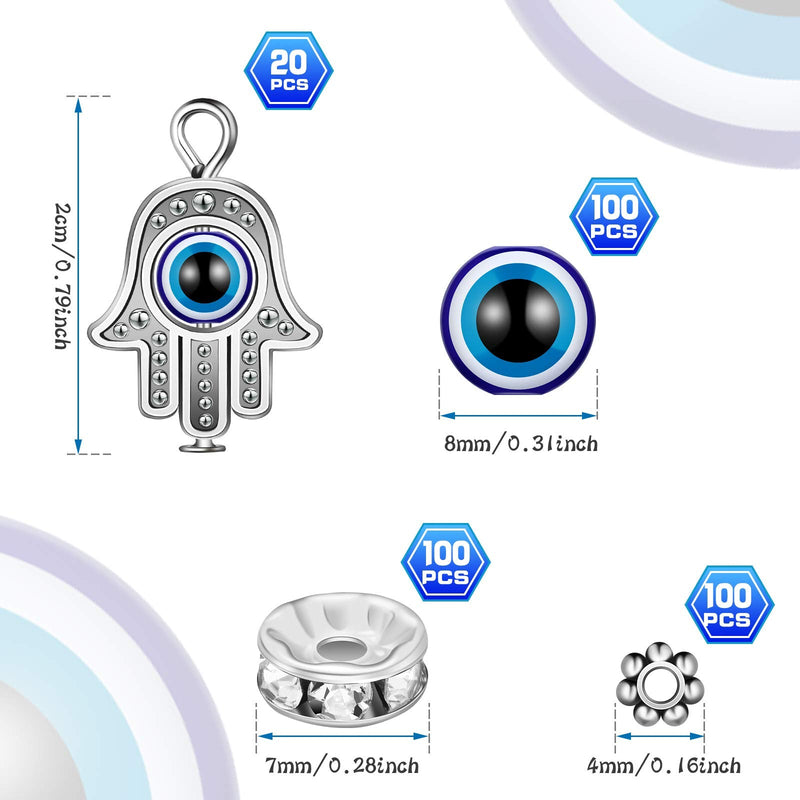 320 Pieces Evil Eye Charms Set Includes 100 Evil Eye Beads 20 Hand Evil Eye Charms 100 Czech Crystal Spacer Bead 100 Plum Shaped Charms Bead for DIY Jewelry Making (Antique Silver) Antique Silver - NewNest Australia