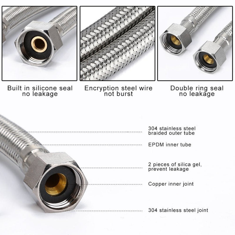 Vataler Faucet Line Connector Braided 304 Stainless Steel Supply Hose 1/2 I.P. Female Thread to 1/2 I.P. Female Straight Thread Faucet Hose Replacement (One Pair) (16 Inch) 16 Inch - NewNest Australia