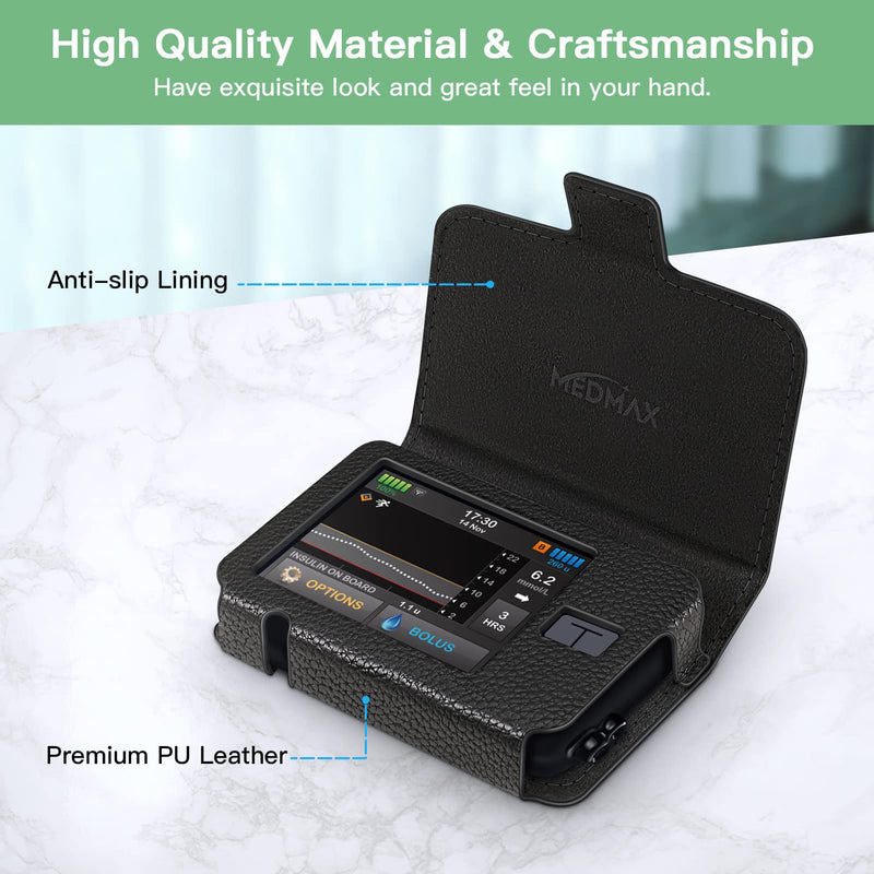 MEDMAX Case for Tandem T:Slim X2 / T:Slim Insulin Pumps, Shockproof Faux Leather Protective Case Lightweight Cover with Clip for Diabetics, (Black) Black - NewNest Australia