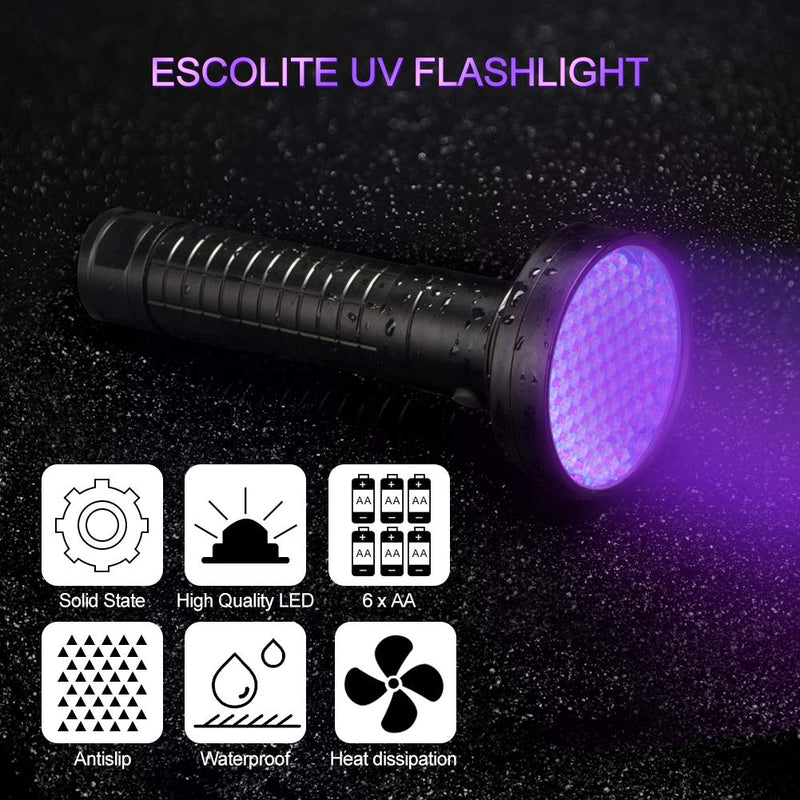 Escolite UV Flashlight Black Light, 100 LED 395 nM Ultraviolet Flashlights UV blacklight Detector for Dog Urine, Pet Stains and Bed Bug, Matching with Pet Odor Eliminator - NewNest Australia