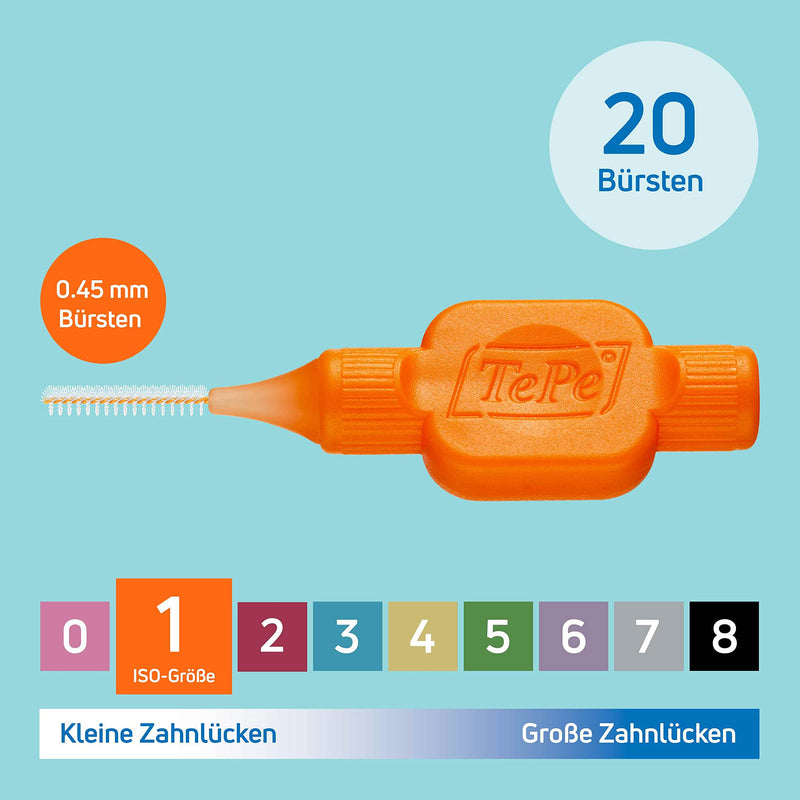 TePe interdental brush orange (ISO size 1: 0.45 mm) / 1 x 20 pieces / For easy and thorough cleaning of the spaces between teeth - NewNest Australia