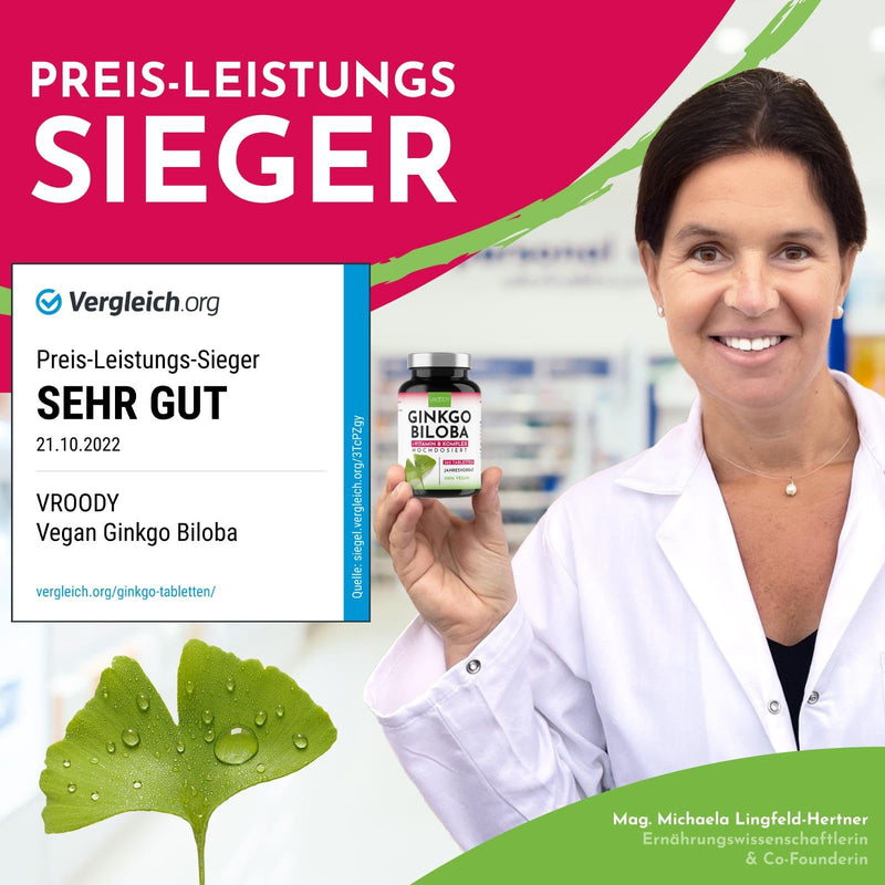 Vegan Ginkgo Biloba Extract High Dose - with Vitamin B12 Helps Reduce Tiredness and Fatigue - 365 Small Tablets That Are Easy to Take 365 Pieces (Pack of 1) - NewNest Australia