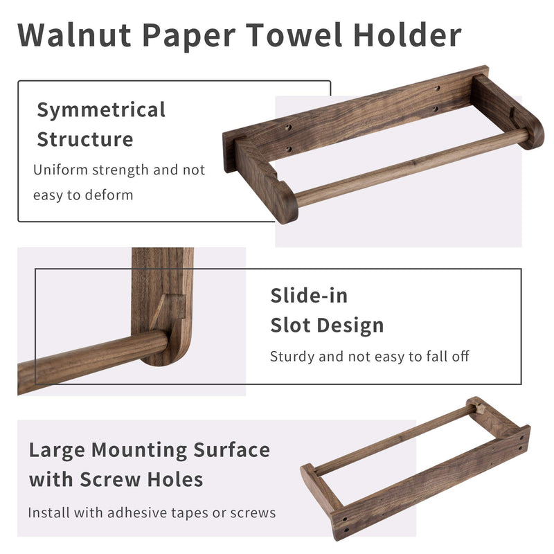 Paper-Towel Roll Holder Kitchen-Bathroom Walnut-Wood - (2 Pack) Self Adhesive Under Cabinet Paper Towel Rack &Toilet Tissue Dispenser, Wall Mount No Drilling Hanging Organizer DIY for RV/Bedroom/Bar Natural 2 Pack - NewNest Australia