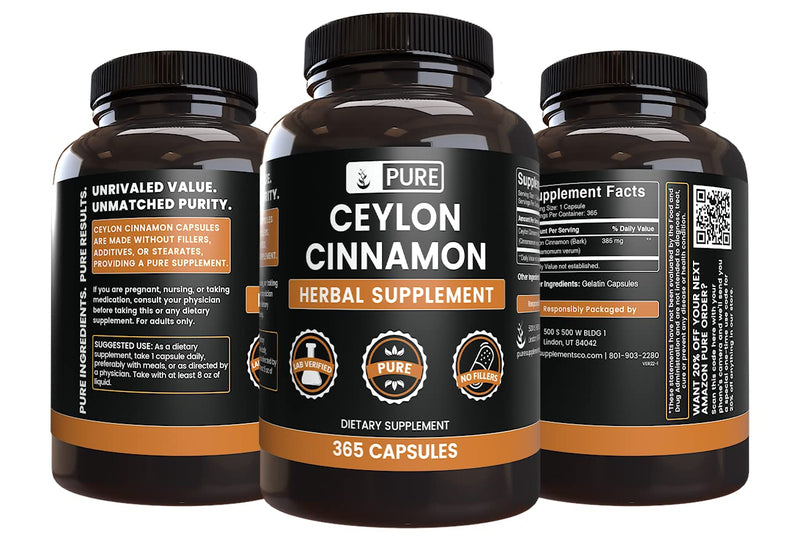 Pure Original Ingredients Ceylon Cinnamon (365 Capsules) No Magnesium Or Rice Fillers, Always Pure, Lab Verified - NewNest Australia