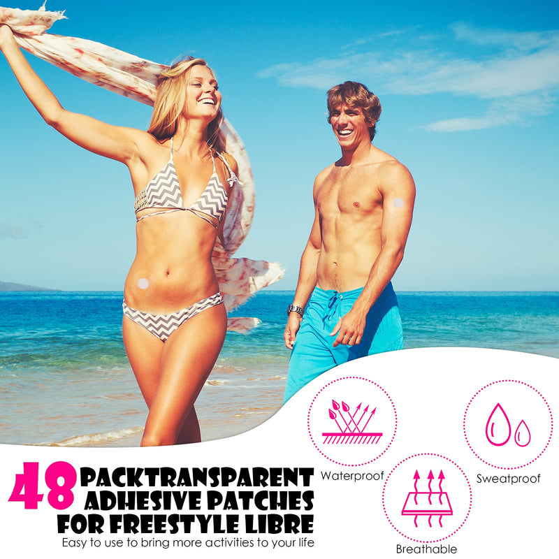 Nuanchu 48 Pack Sensor Covers Compatible with Freestyle Libre 1/2/3,Waterproof CGM Sensor Patches, Glucose Monitor Protector Long Lasting Without Hole (Pink) Pink - NewNest Australia