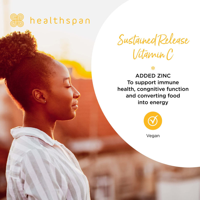 Healthspan Vitamin C Sustained Release 500mg (3 Months' Supply) | to Support Your Immune and Nervous Systems | Added zinc to Support Cognitive Function | Vegan - NewNest Australia