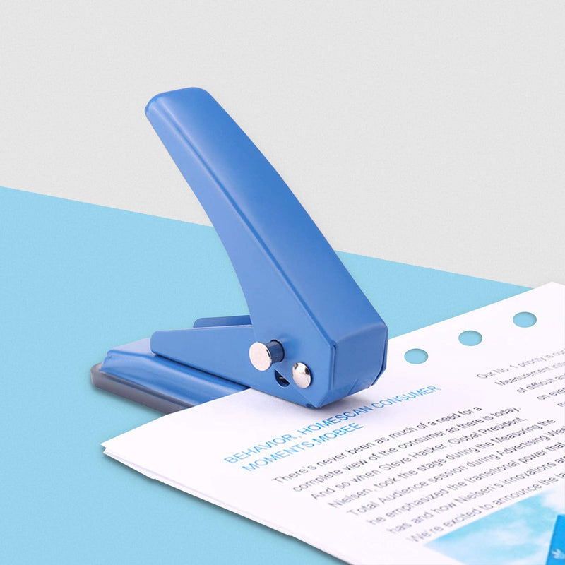 Single Handheld 1/4 Inches Hole Puncher, 20 Sheet Punch Capacity Metal Hole Punch with Skid-Resistant Base for Paper, Chipboard, Art Project, Blue - NewNest Australia