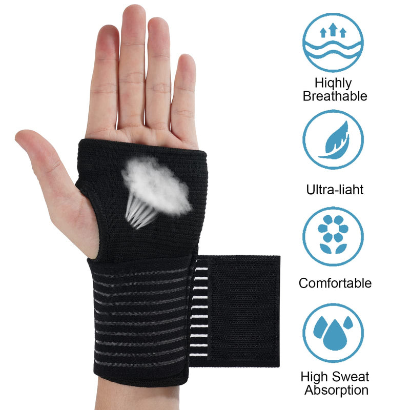 ACWOO Wrist Brace, 2 Pack Elastic Wrist Support with Strap, Adjustable Wrist Compression Relieves Wrist Pain, Tendonitis, Sports Use for Men and Women, Right & Left (Black) Black - NewNest Australia