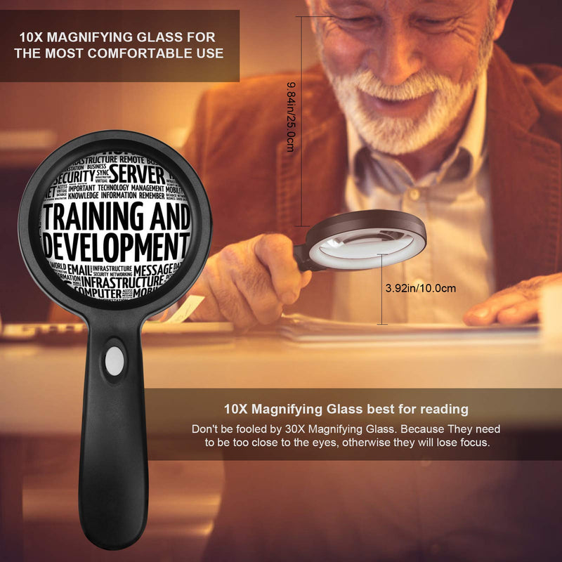 Magnifying Glass with Light, Kaome 10X Magnified Glass Dimmable LED Lighted Magnifying Glass for Reading, Handheld Magnifier for Exploring, Jewelry, Hobbies & Crafts Black - NewNest Australia