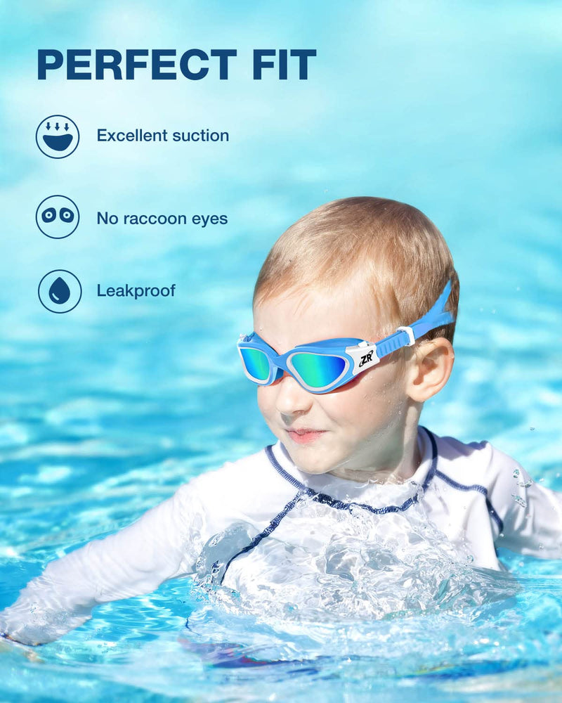 ZIONOR Kids Swim Goggles, Super Comfort Polarized Swimming Goggles for Kids 6-14 A1-kids-polarizedgold Lens Blue Frame - NewNest Australia
