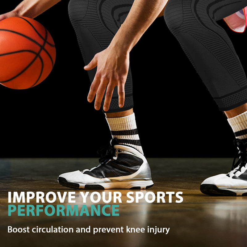 yeloumiss 2 Pack Full Leg Compression Sleeves, Long Knee Brace Support with Anti Slip Silicone for ACJ, PCL, Meniscus Tear, Arthritis, Tendinitis, Men And Women (Black, XL) Black - NewNest Australia
