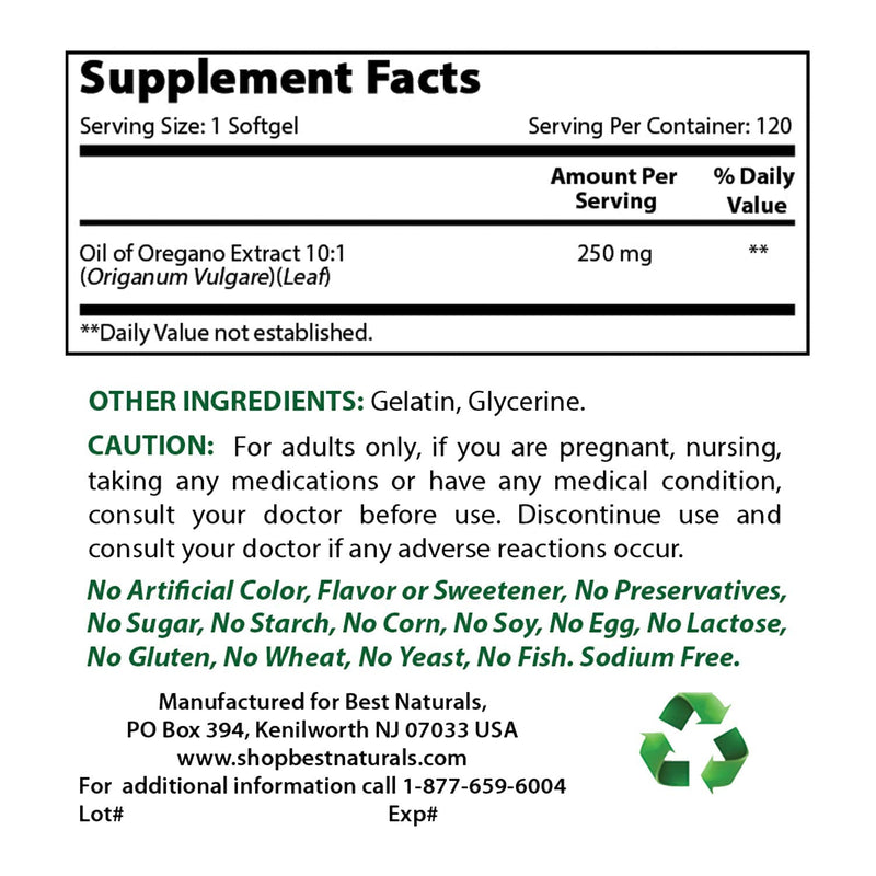 Best Naturals Oregano Oil 250 Mg Softgels, 120Count 120 Count (Pack of 1) - NewNest Australia