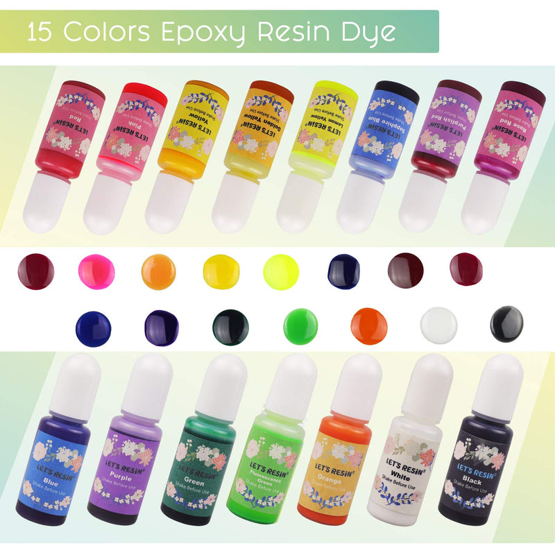 LET'S RESIN Epoxy Resin Dye,15 Color Translucent Epoxy Resin Pigment,Non-Toxic Concentrated Epoxy Resin Paint Each 0.35oz,Liquid Resin Colorant for Resin Coloring,Epoxy Resin,Resin Molds - NewNest Australia