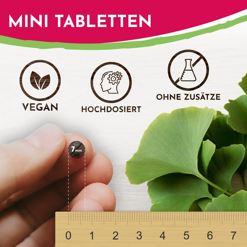 Vegan Ginkgo Biloba Extract High Dose - with Vitamin B12 Helps Reduce Tiredness and Fatigue - 365 Small Tablets That Are Easy to Take 365 Pieces (Pack of 1) - NewNest Australia