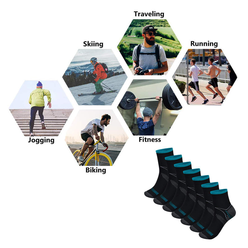 7 Pairs Compression Socks for Men & Women, Ankle Socks 8-15mmHg, Comfortable Breathable Plantar Fasciitis Compression Socks, Fit for Running & Fitness, Travel & Flight, Pregnancy Black S-M - NewNest Australia
