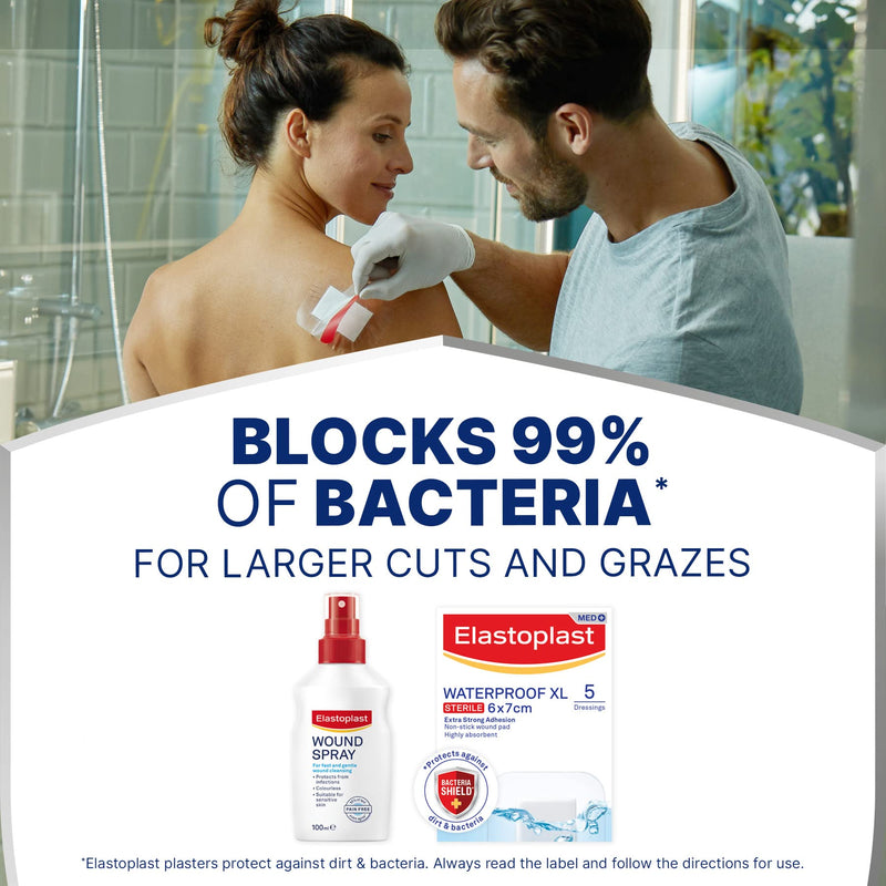 Elastoplast Waterproof XL Med+ Dressings (5 Pieces), Pack of First Aid Plasters, Large Plasters for Post-Operative Wounds, Waterproof Sterile Dressings for Wounds Clear - NewNest Australia